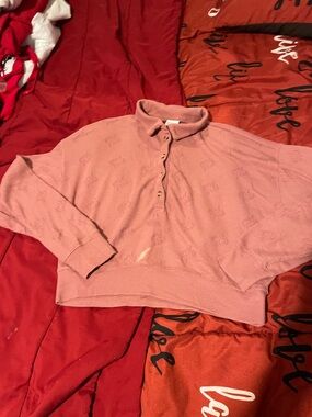 PINK Victoria's Secret Dusty Pink Button-Up V-Neck Sweater